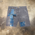 Denim Patched Cross Sashiko Shorts (38)