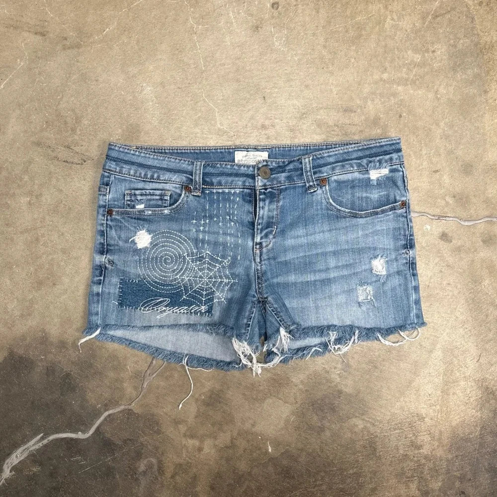 Aeropostale Asphalt Angel Sashiko Denim Shorts (7/8)